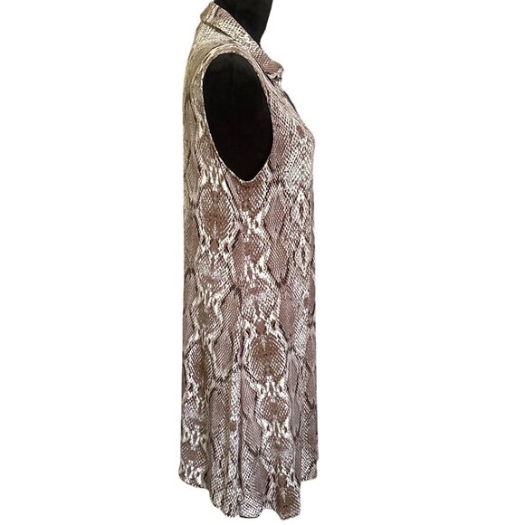 💖MSK brown taupe snakeskin print sleeveless dress, gold zipper front closure - Picture 2 of 8